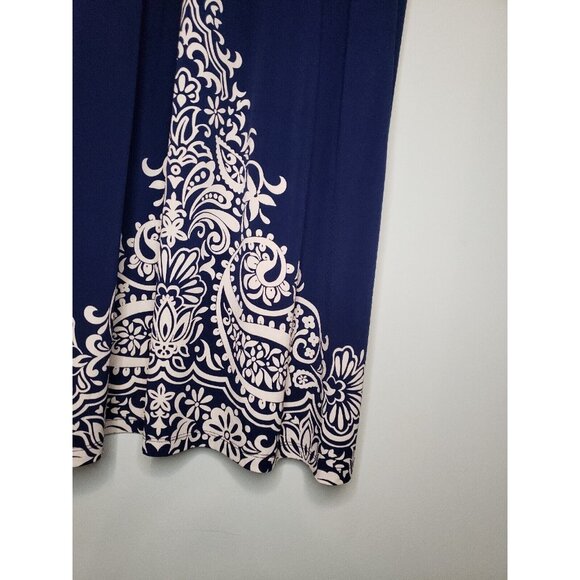 Apt. 9 Womens Sz XL Dress V Neck Dark Blue Paisley Sleeveless Knee Length - Picture 3 of 6